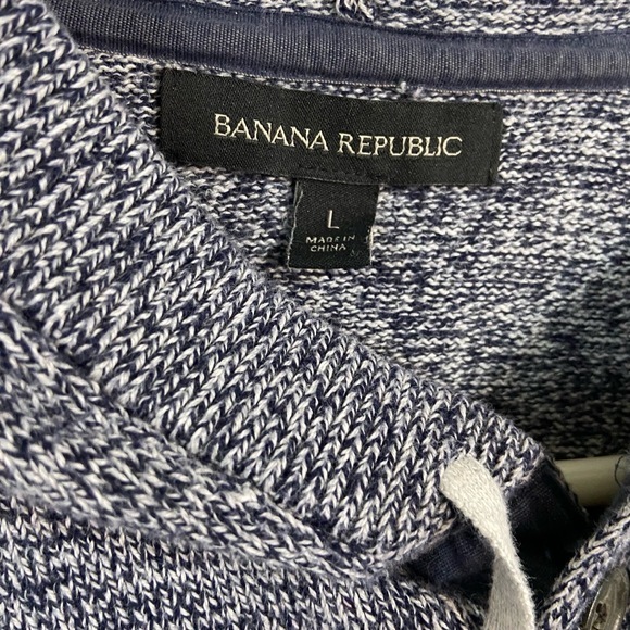 Banana Republic Mens Size L Blue Hooded Sweater Button Drawstring 100% Cotton - Picture 4 of 5